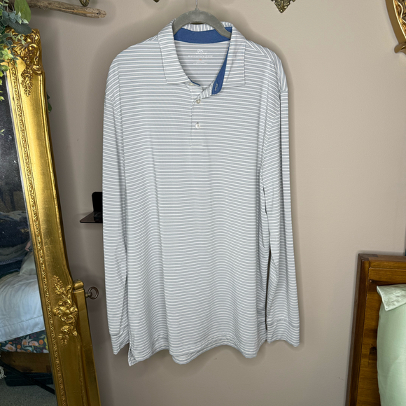 Southern Tide Grey White Striped Longsleeve Polo - Picture 1 of 3